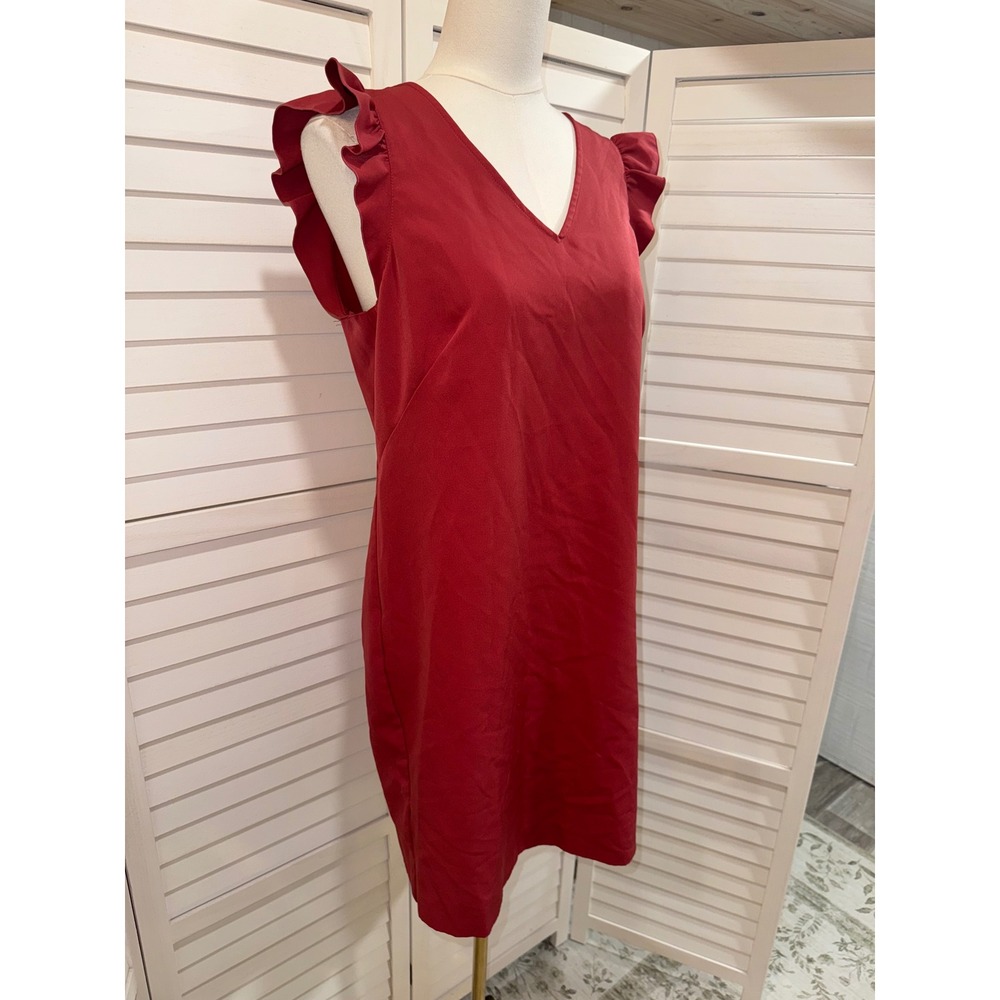 Loft Shift Dress Women Red Ruffle Cap Sleeve V-Neck Size 8 - Picture 3 of 7